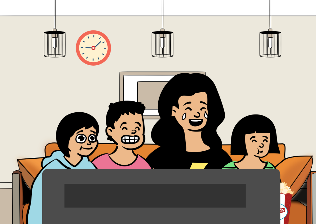 Natalie enjoying a movie with her children